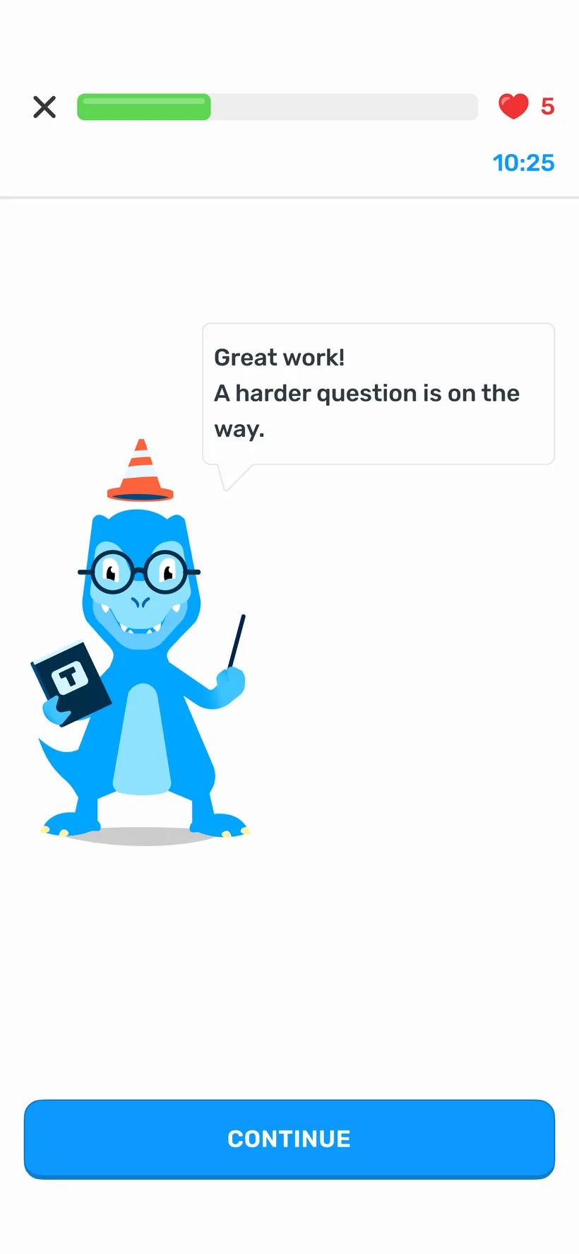 The Autosaurus dino mascot giving encouragement between questions