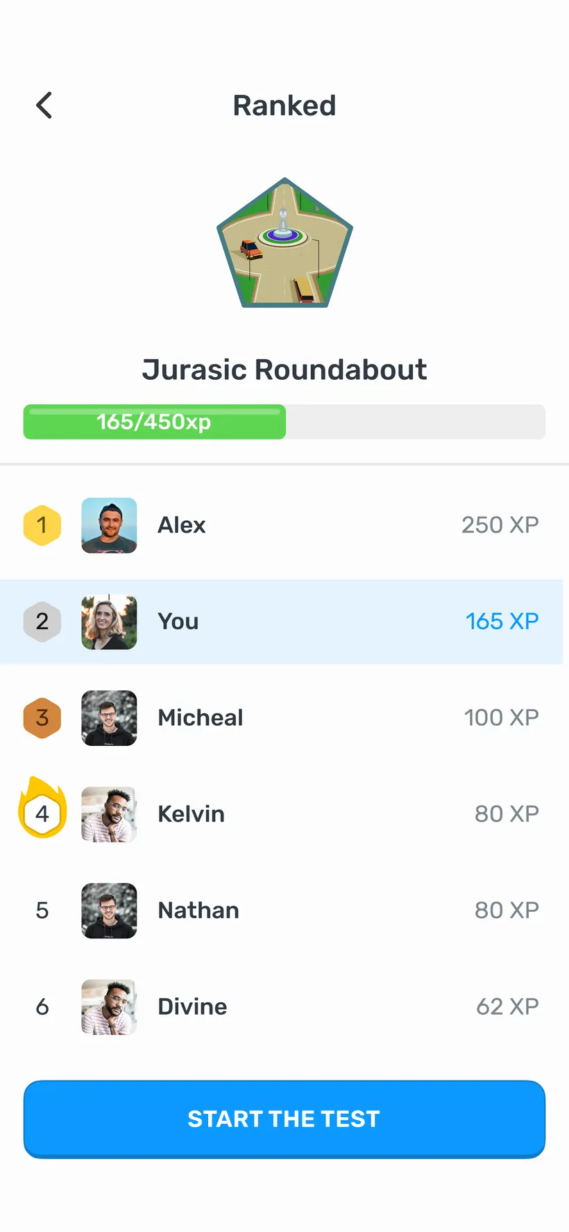 A ranked level with an XP progress bar