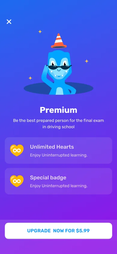 Premium upgrade screen offering unlimited hearts