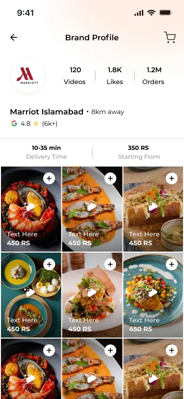 Browsing dishes on a BiteScroll brand profile
