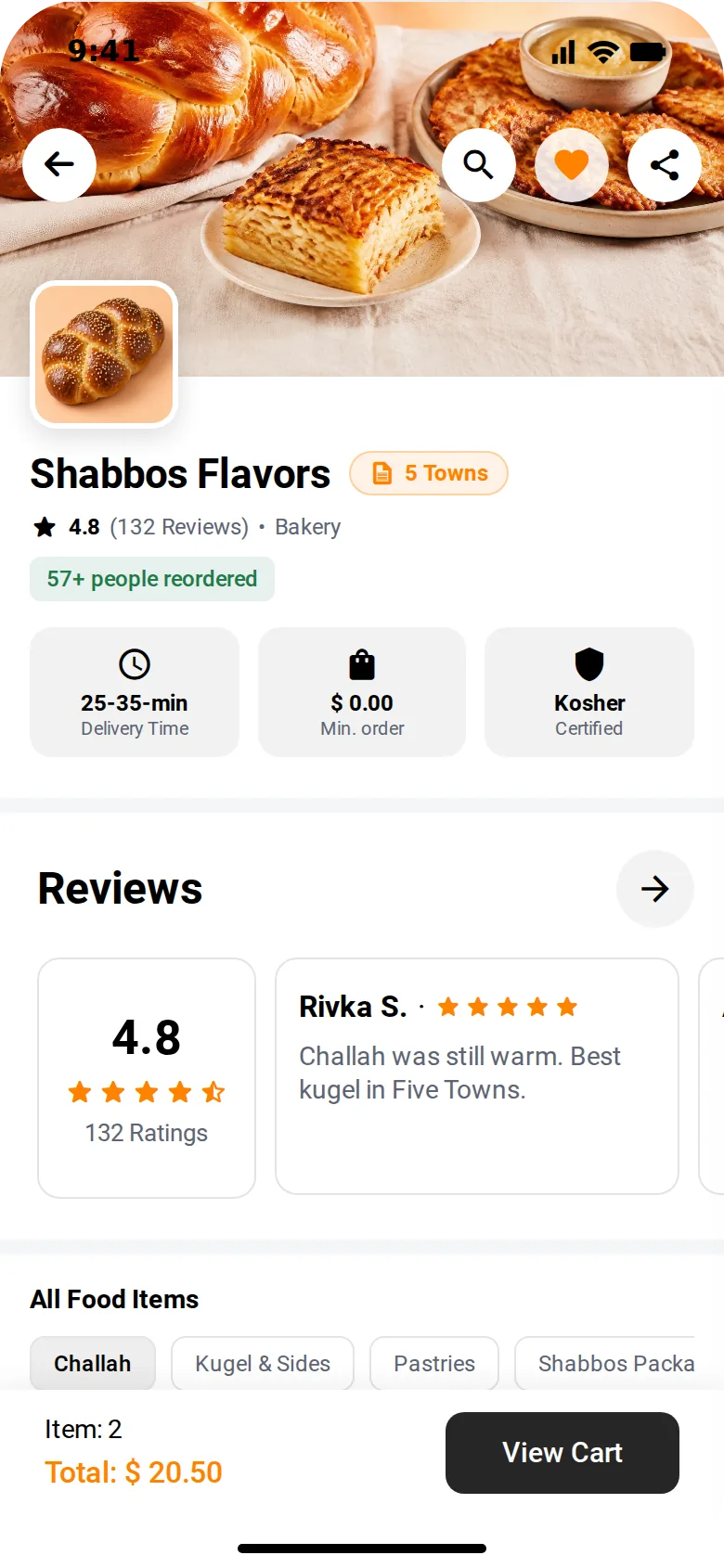A restaurant, with its kosher certification, delivery time, reviews and menu