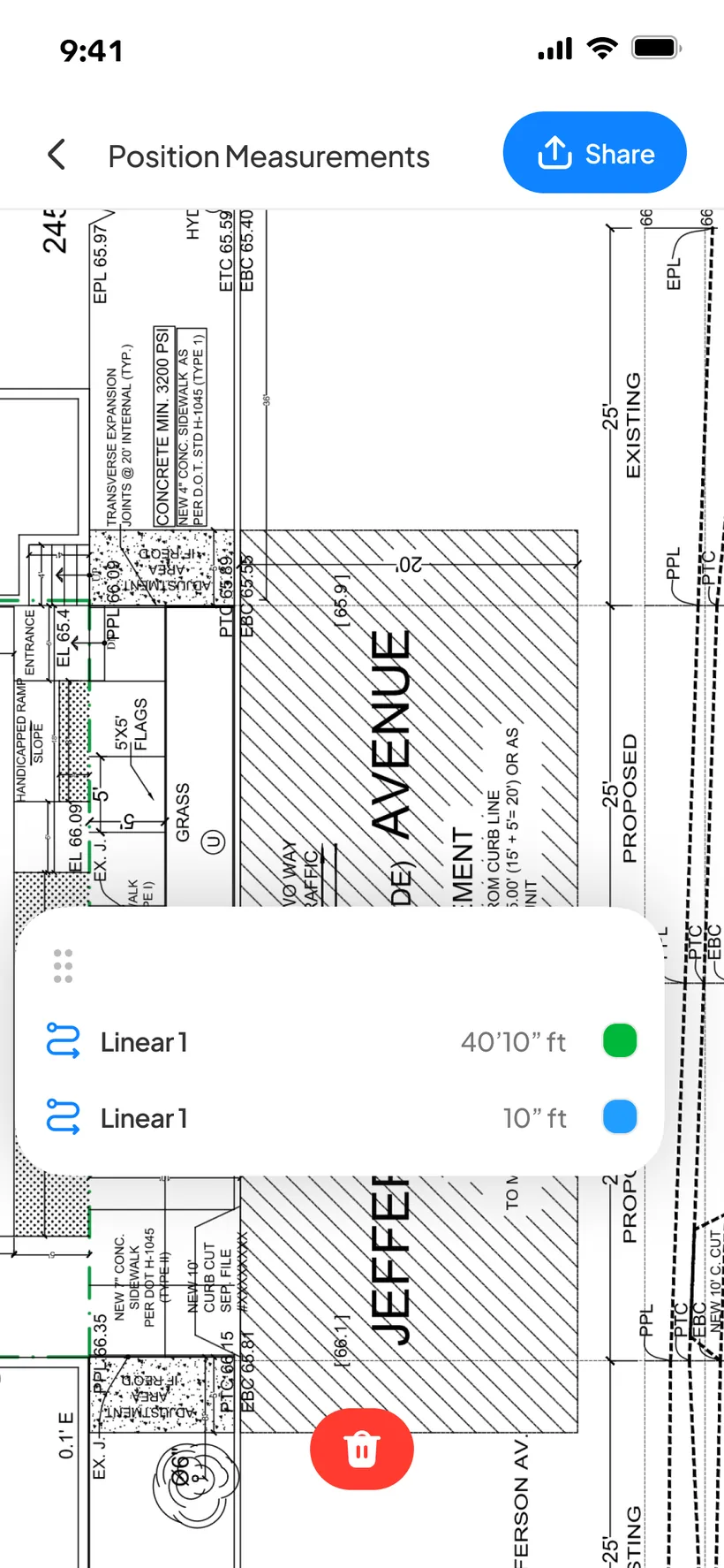 Measuring a floor plan on the Planformer canvas