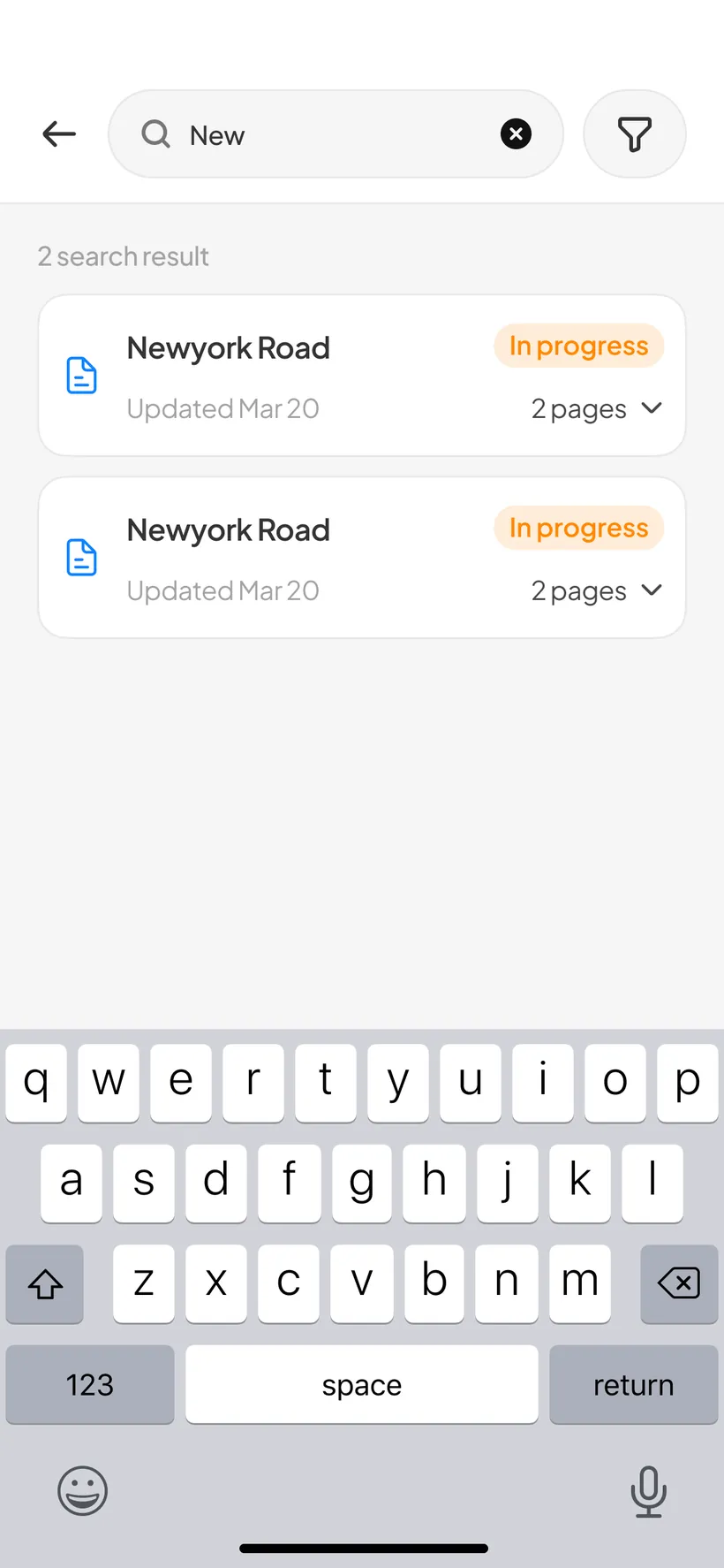 Searching across saved Planformer projects
