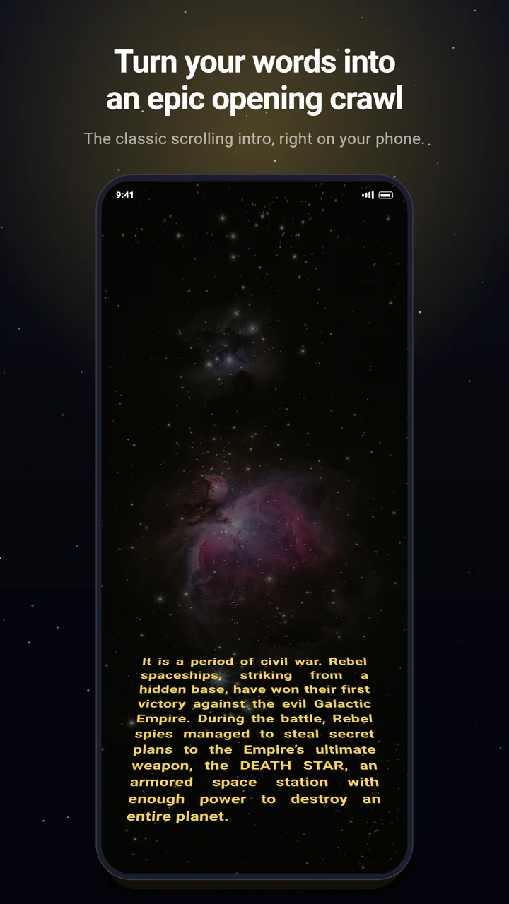 A cinematic perspective text crawl in TextCrawl