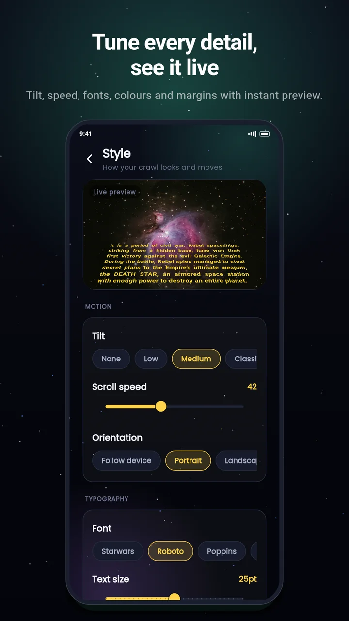 TextCrawl text styling controls